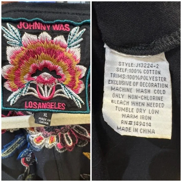 Johnny Was Gracey Trapunto Embroidered Floral Butterfly Short Sleeve T-Shirt - Picture 3 of 7